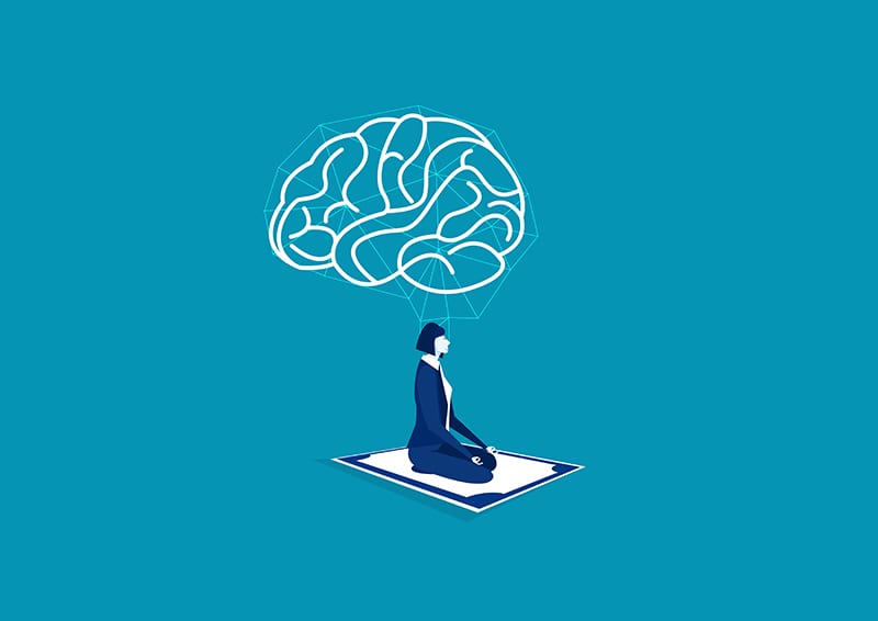 Businesswoman meditation yoga with brain